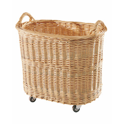 Panier à bois sur roulettes osier blanc